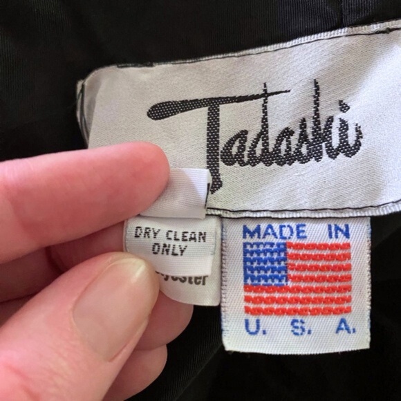 Vintage Tadashi Polka Dot Strapless Rosette Black Dress 8 - Picture 12 of 14